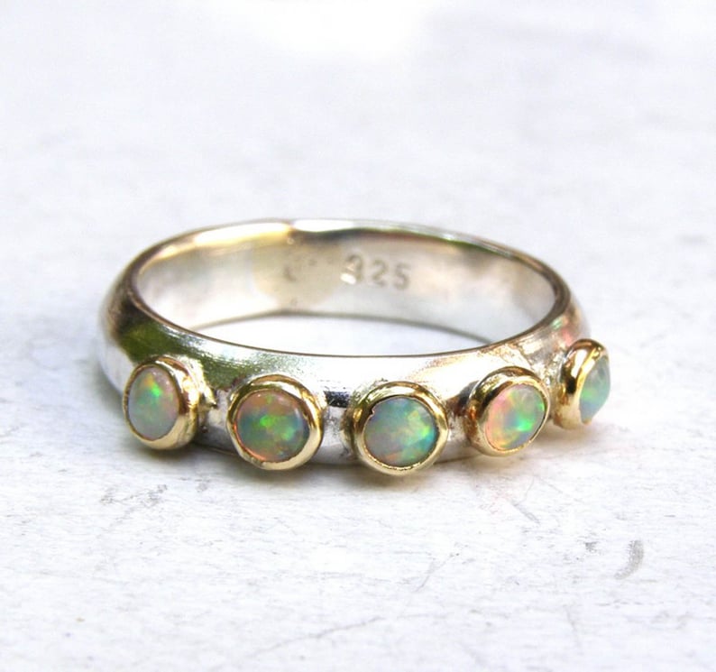 White Opal ring Stackable rings,Multi stone gemstone Handmade rings, Made to order 