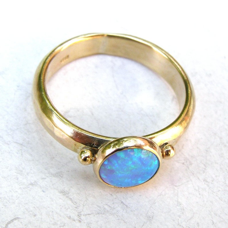 October Birthstone Stackable ring Birthstone ring Statement Opal ring Anniversary Ring Fine 9K jewelry Solitaire Opal ring