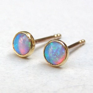 Blue Opal Studs , 14k Solid gold Handmade Earrings,Opal earrig, Natural opal stone stud earrings,gold opal earrings, opal earring stud image 7