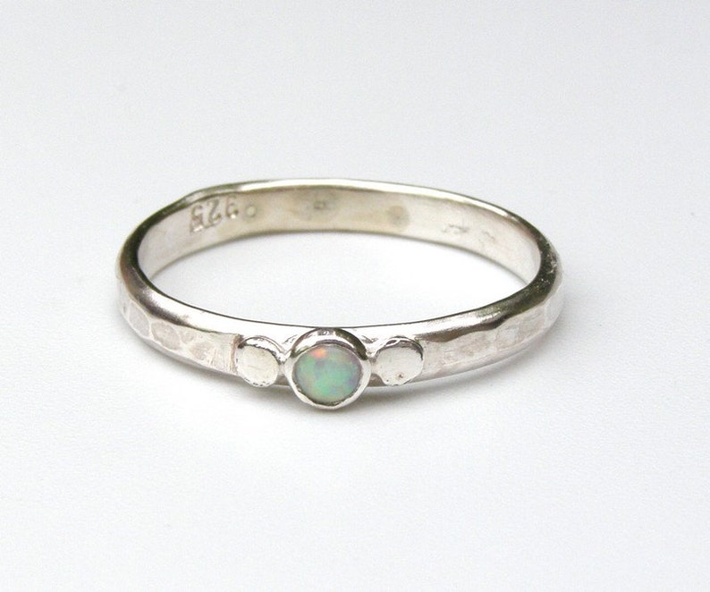 White opal ring, Silver sterling Stacking Engagement Ring image 2