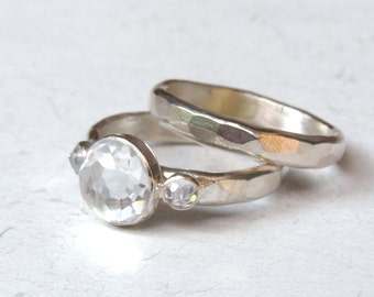 Silver Bridal set, Engagement & wedding rings silver sterling bands