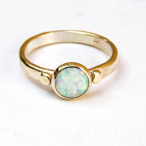 White Opal ring 14k Solid gold  Handmade Solitaire ring