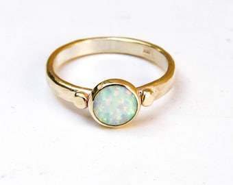 White Opal ring 14k Solid gold  Handmade Solitaire ring