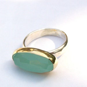 Aquamarine cocktail Ring, 925 Silver sterling bands and 14k Gold ring Statement rings image 5
