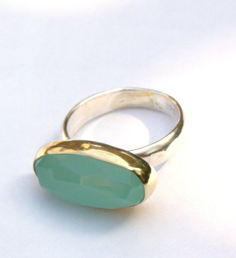 Aquamarine cocktail Ring, 925 Silver sterling bands and 14k Gold ring Statement rings image 5