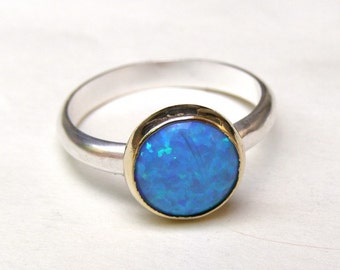 Solitaire Blue Opal ring, 925 Silver sterling with October Birthstone  Opal gemstone