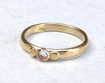 Handmade engagement ring ,14K solid gold ring with White Topaz stone, solitare ring