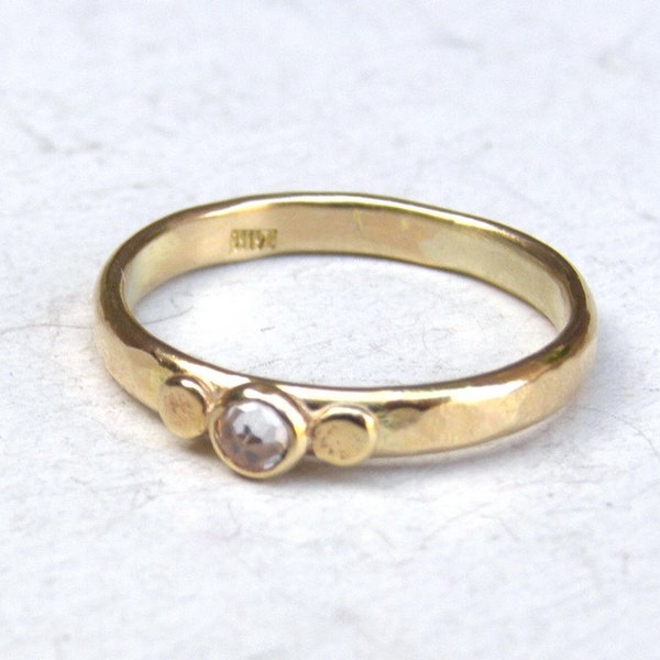 Handmade engagement ring ,14K solid gold ring with White Topaz stone, solitare ring