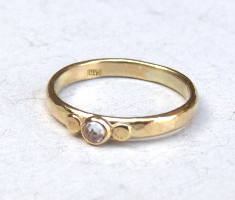 Handmade engagement ring ,14K solid gold ring with White Topaz stone, solitare ring image 1