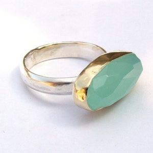 Aquamarine cocktail Ring, 925 Silver sterling bands and 14k Gold ring Statement rings image 1