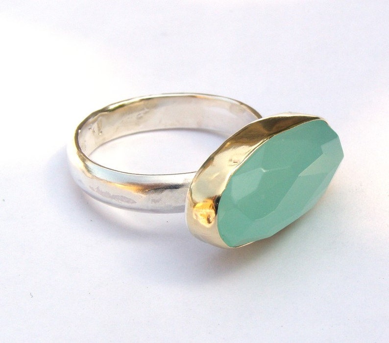 Aquamarine cocktail Ring, 925 Silver sterling bands and 14k Gold ring Statement rings image 1