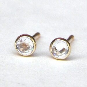 14K Solid gold Stud Earrings 3mm with white topaz stone. image 9