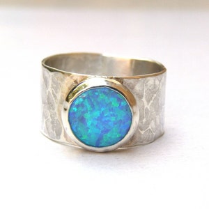 Blue Opal ring Statement Silver sterling 925 ring October stone, Handmade gift for her image 2