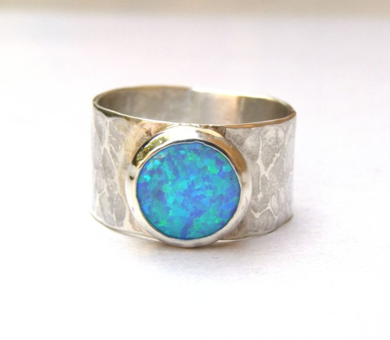 Blue Opal ring Statement Silver sterling 925 ring October stone, Handmade gift for her image 2