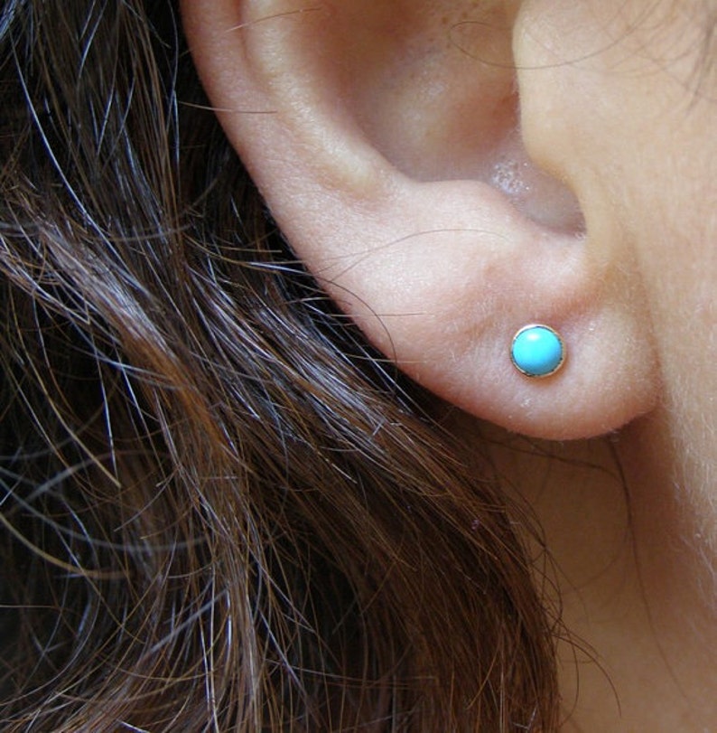 Blue Opal Studs , 14k Solid gold Handmade Earrings,Opal earrig, Natural opal stone stud earrings,gold opal earrings, opal earring stud image 5