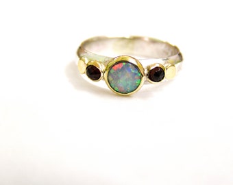 White Opal Ring, Multi stone Rings For women ,Statement ring, Wedding set, Garnet stone, Anniversary ring, Gift for her,  nickel free