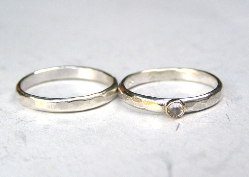 Silver Sterling Bridal Sets, 925 silver sterling wedding band, Handmade jewelry made to order image 2