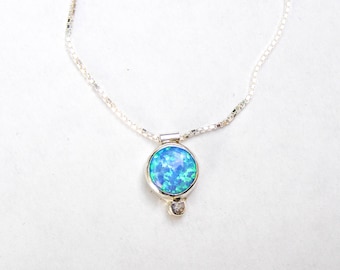 Opal Necklace, Opal Pendant, Gift for her, 8mm Blue Opal Necklace, October Birthstone, Australian Opal, Organic Opal, Opal Silver Necklace