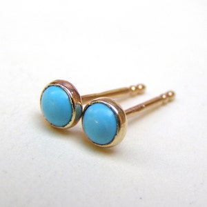Turquoise Stud earrings, Solid gold 14k earrings 4mm image 4