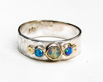 White Opal Ring, ,Multi stone Opal Rings, Silver sterling ring , Blue Opal ring, Birthday gift for her