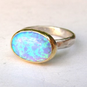 Blue Opal ring, Silver sterling Ring Handmade jewelry Oval ring nickel free image 3