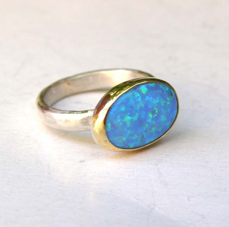 Blue Opal ring, Silver sterling Ring Handmade jewelry Oval ring nickel free image 1