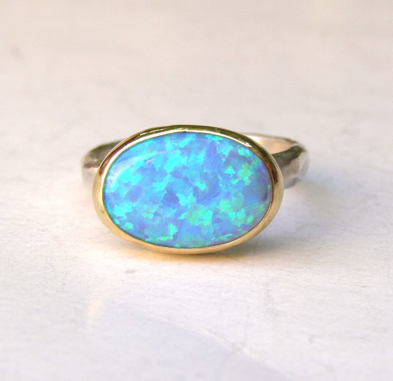 Blue Opal ring, Silver sterling Ring Handmade jewelry Oval ring nickel free image 2