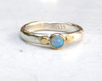 Blue opal Solitaire ring gifts for her, silver sterling stackable ring