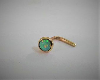 Minimalist 14k solid gold White Green Opal nose stud 3mm, opal piercing, 14k nose stud