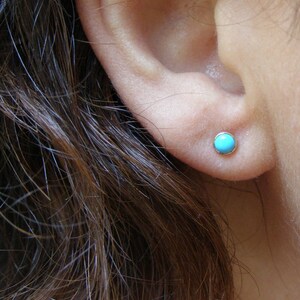 Tiny turquoise stud earrings, blue stud earrings, round dainty earrings, teeny tiny silver studs, everyday earrings, child earrings children image 5