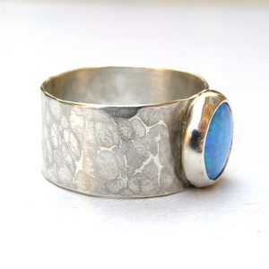 Blue Opal ring Statement Silver sterling 925 ring October stone, Handmade gift for her image 3