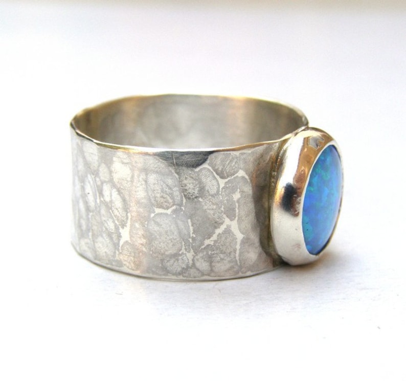 Blue Opal ring Statement Silver sterling 925 ring October stone, Handmade gift for her image 3