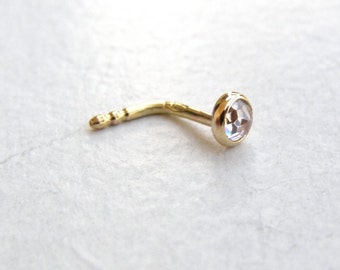 14k solid gold nose studs white topaz /Handmade piercing Minimalist