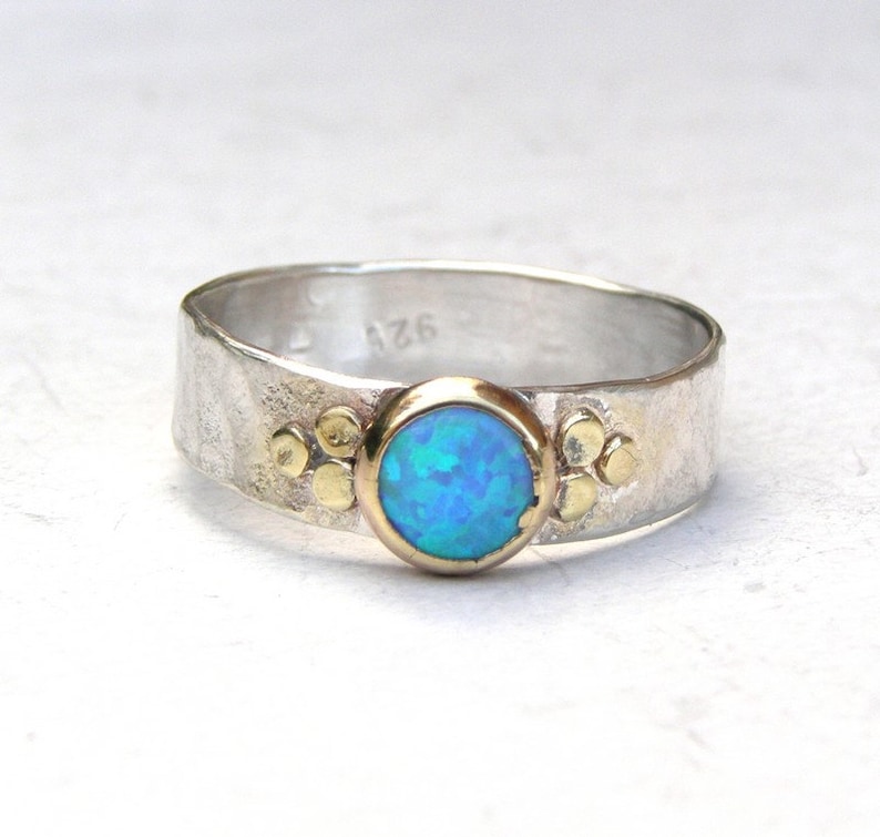 Blue Opal Ring Solitaire rings Natural Ethiopian Opal Solid 925 Sterling Silver Band For Women Handmade Opal Ring For Anniversary Gifts image 1