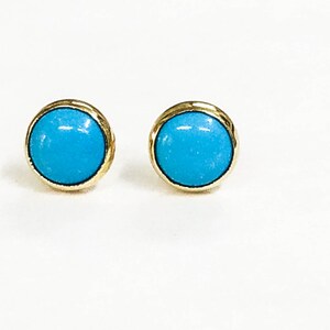 Turquoise 14k gold Stud earrings ,Turquoise stone 6mm, Minimalist earrings, women jewelry zdjęcie 4