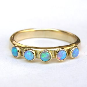 Blue Opal ring,14k solid gold ring ,Handmade engagement Ring, stacking gold ring image 1