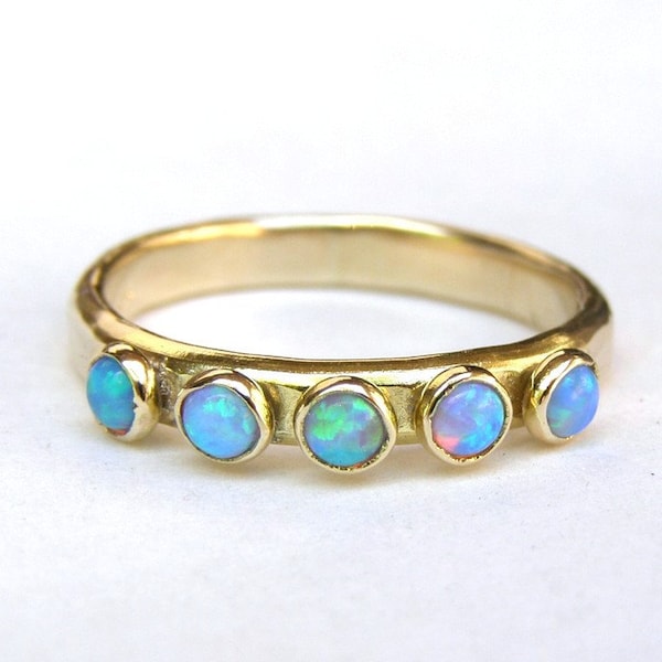 Blue Opal ring,14k solid gold ring ,Handmade engagement Ring, stacking gold ring