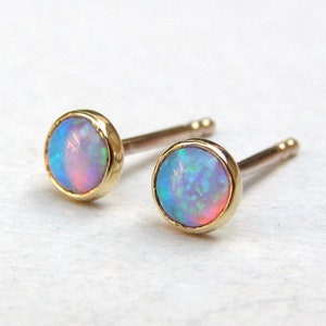 Blue Opal Studs , 14k Solid gold Handmade Earrings,Opal earrig, Natural opal stone stud earrings,gold opal earrings, opal earring stud image 9