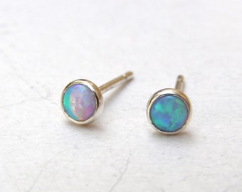 3mm Raw Opal Earrings, Raw Stone Earrings, Opal Stud Earrings, Unique Gift, Dainty Earrings, October Birthstone Earrings, Opal Jewelry