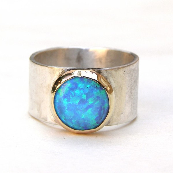 Opal Ring - Recycled Silver and 14k Gold  MADE TO OTDER