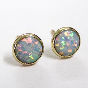 Opal stud Earrings 14k solid gold Studs 8mm Gift for her, October Birthstone image 4