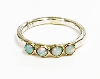 White Opal ring, Opal Wedding bands, Stackable rings, Anniversary gift for her, Engagement rings, Handmade rings, Made to order