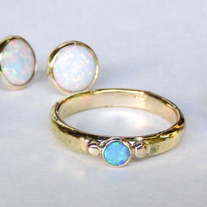 Blue Opal ring,14k solid gold ring ,Handmade engagement Ring, stacking gold ring image 7