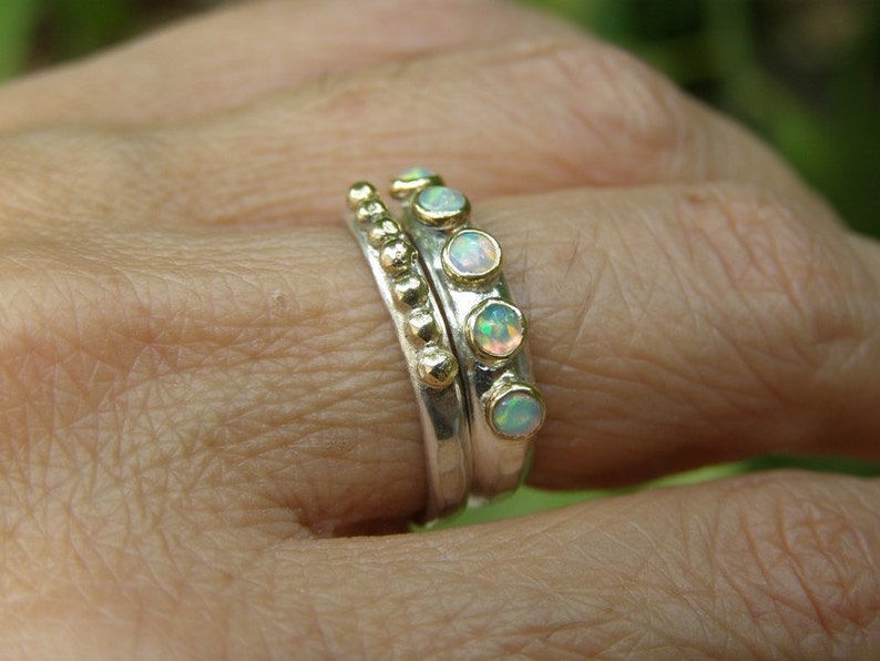 White Opal ring Stackable rings,Multi stone gemstone Handmade rings, Made to order image 4