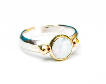 Solitaire White opal ring Engagement Ring gold and silver Promise Handmade ring nickel free