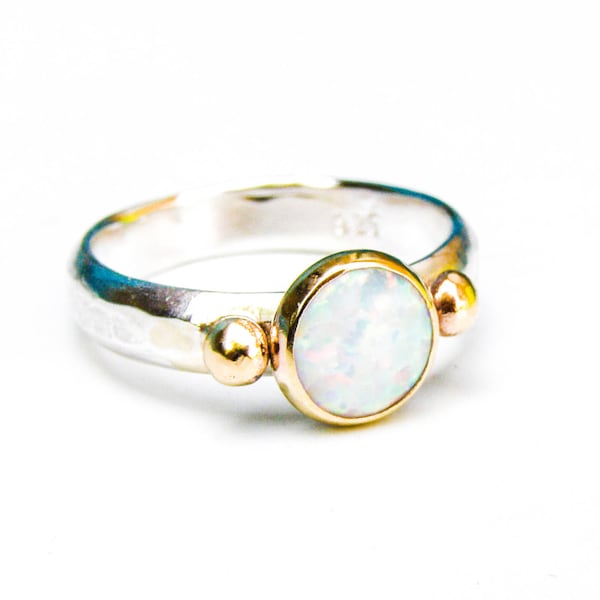 Solitär Weißer Opalring Verlobungsring Gold und Silber Versprechen Handgemachter Ring nickelfrei