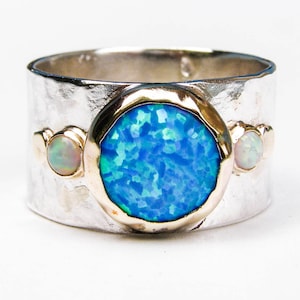 Silver Sterling Band Opal Statement Ring multi stone gemstone ring Ring with solid gold Blue Opal Ring personalized gifts image 1