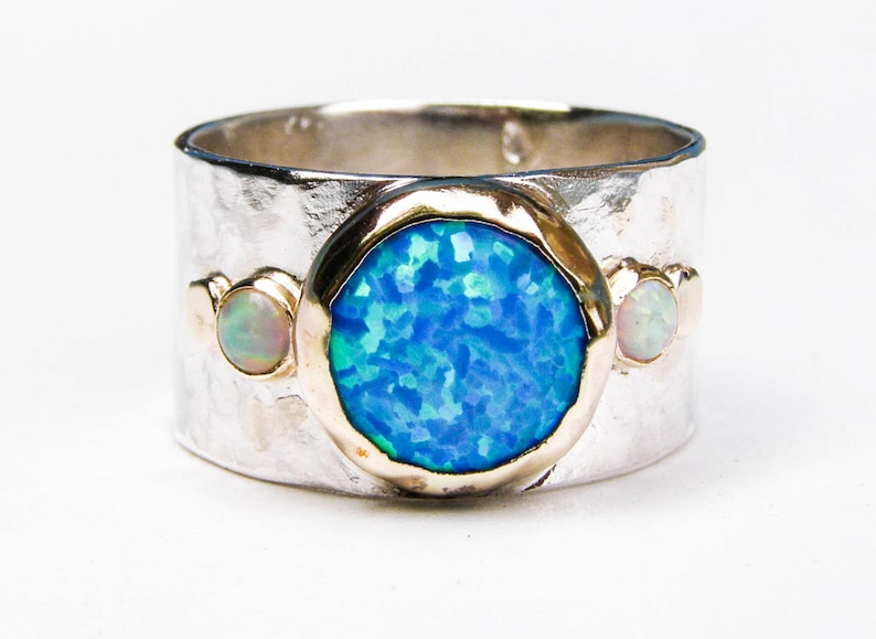 Silver Sterling Band Opal Statement Ring multi stone gemstone ring Ring with solid gold Blue Opal Ring personalized gifts image 1