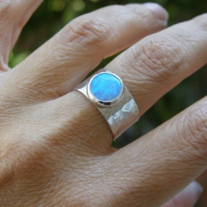 Blue Opal ring Statement Silver sterling 925 ring October stone, Handmade gift for her image 5