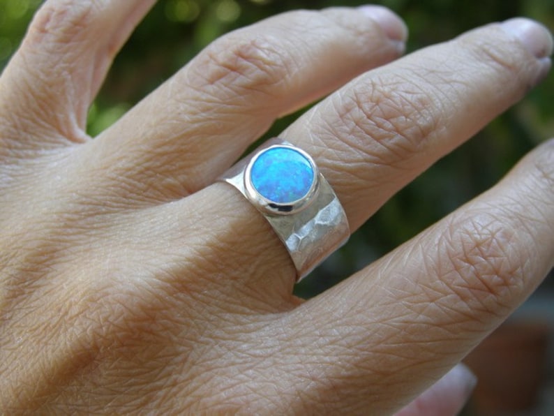 Blue Opal ring Statement Silver sterling 925 ring October stone, Handmade gift for her image 5